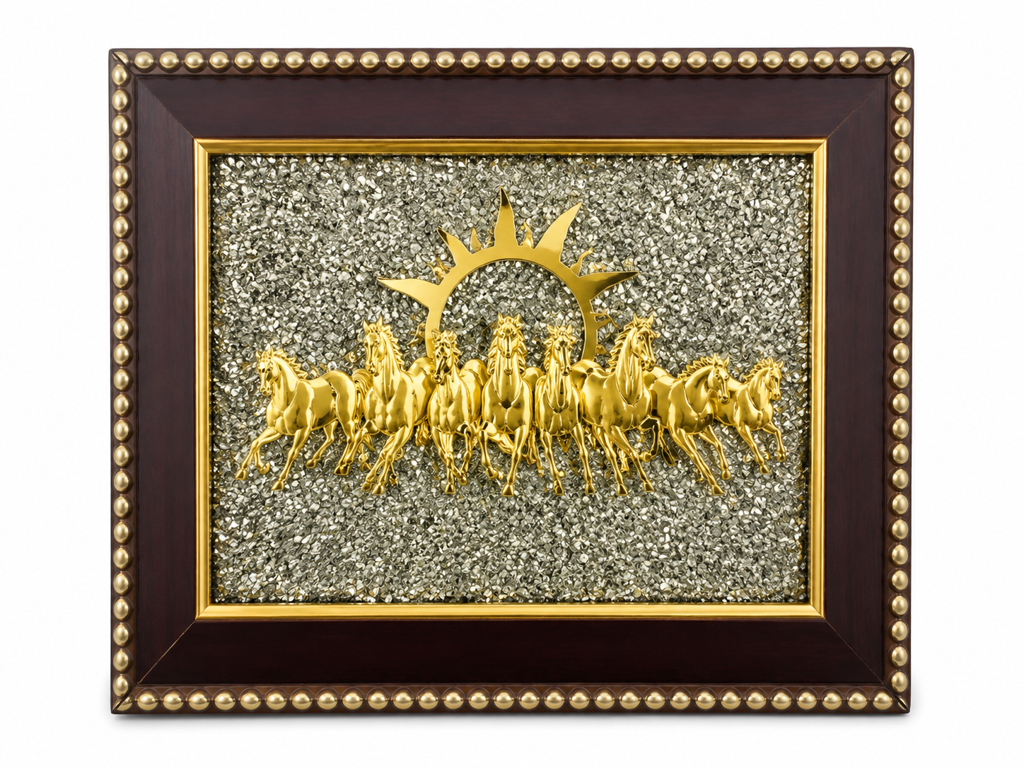 7 Horses on Raw Pyrite Frame – Vastu Seven Horses Wall Decor with Natural Pyrite Stone