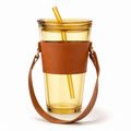 Amber Glass Tumbler with Leather Strap