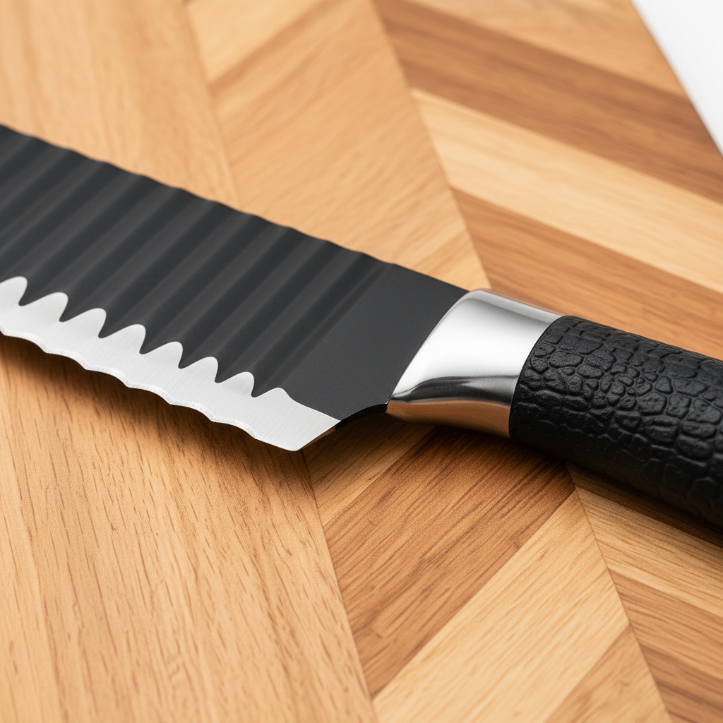 Stainless Steel Serrated Kitchen Knife Set with Wooden Cutting Board