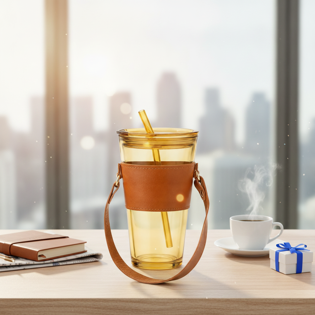 Glass Coffee Mug with Straw 450ML