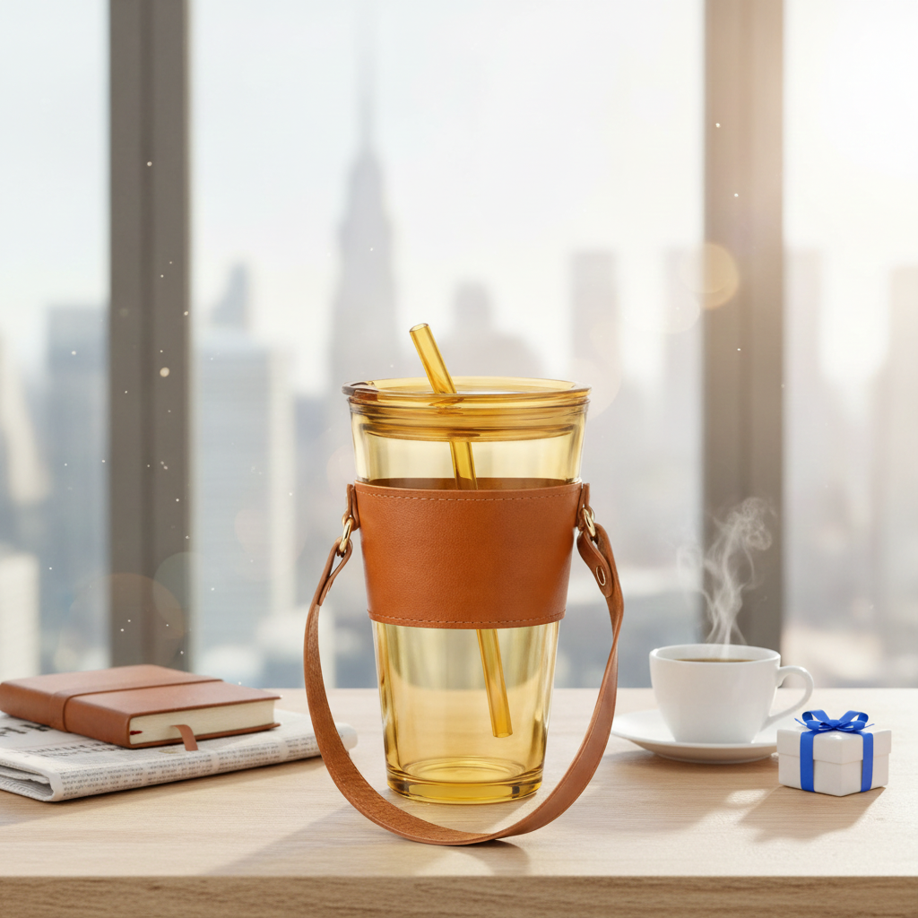 Glass Coffee Mug with Straw 450ML