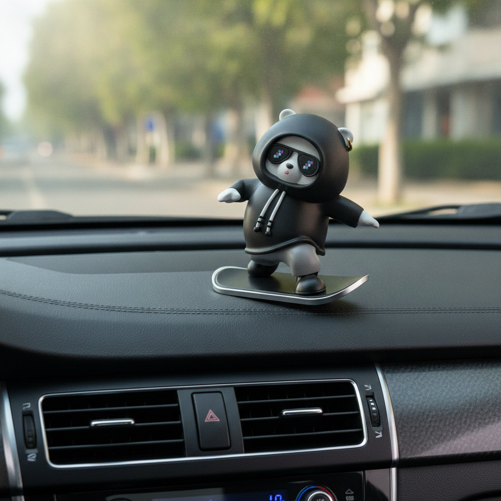 Skateboarding Panda Car Dashboard Toy