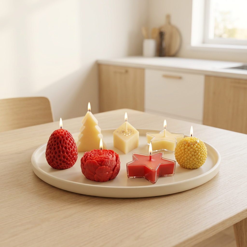 Candle set in a warm Scandinavian dining setting