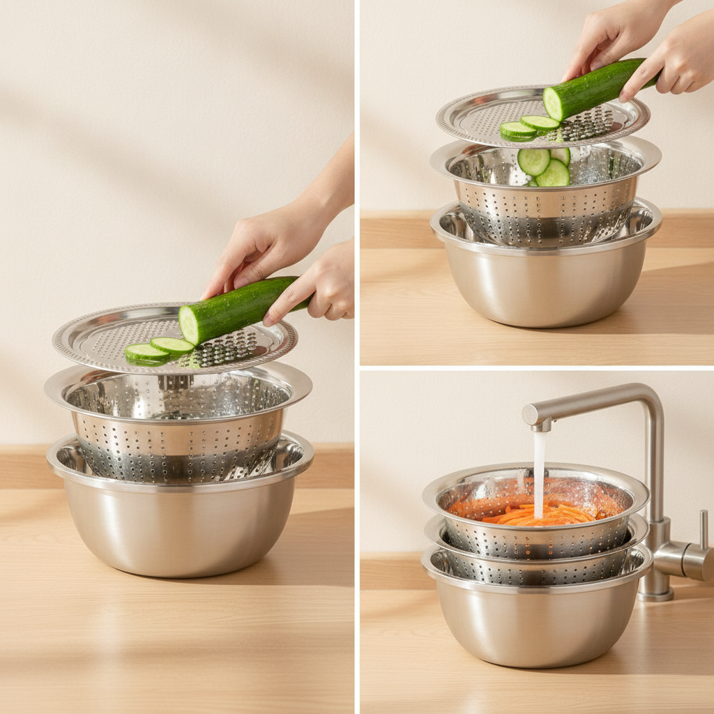 3-in-1 Vegetable Cutter with Drain Basket