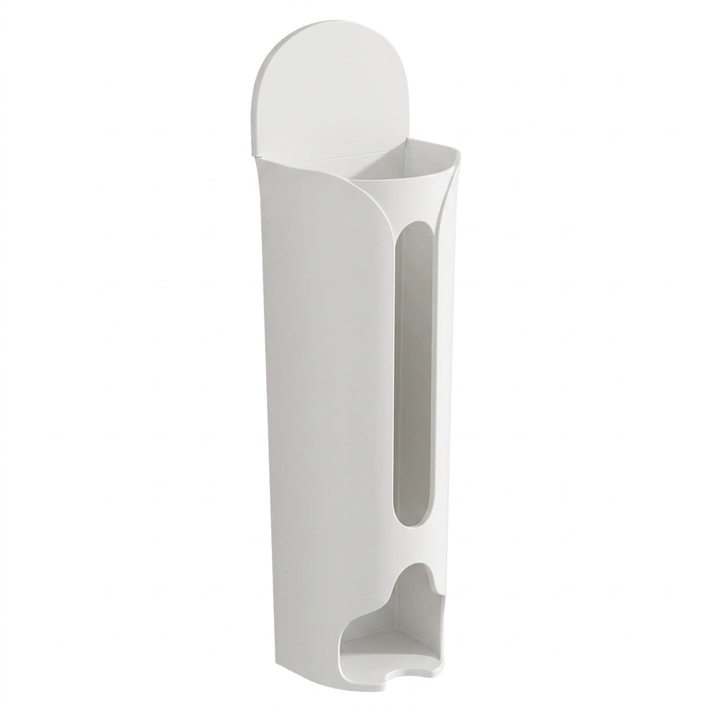 White wall-mounted bag storage organiser on a white background