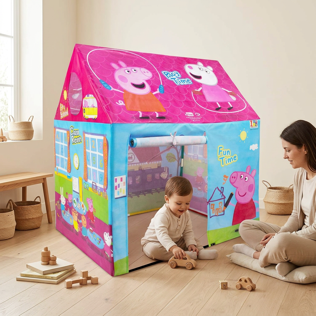 Peppa Pig play tent in a bright cream playroom